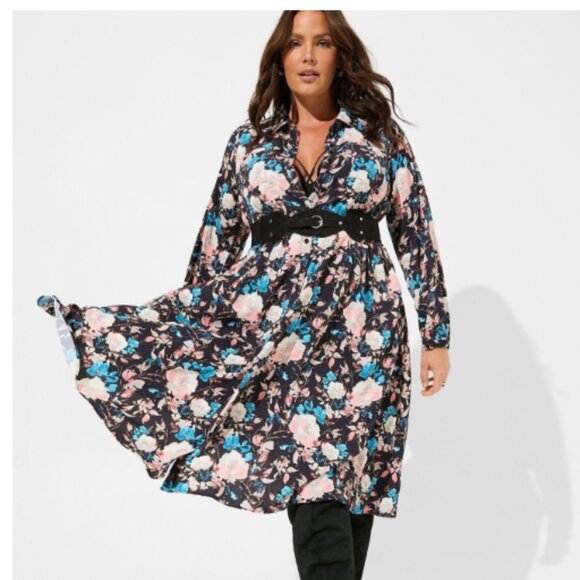 Midi Studio Crepe De Chine Long Sleeve Button‎ Front Shirtdress - Picture 1 of 16